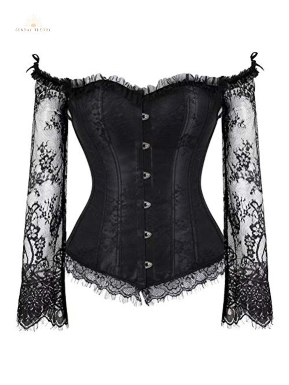 Women's Corset Top with Sleeves Bustier Tank Overlay Lace Floral Sexy Costume